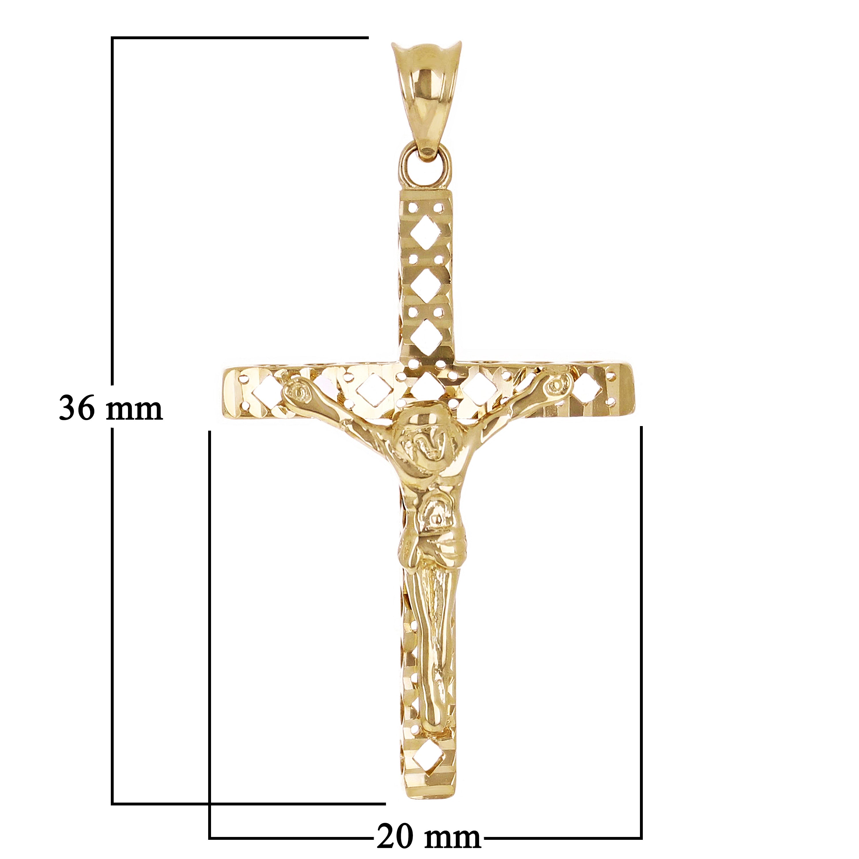 Italian 14k Yellow Gold 3D Diamond Cut Crucifix Cross Charm Pendant 1.4" 2.2g