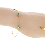 Italian 14k Yellow Gold Enamel Hamsa & Evil Eye Station Bracelet 7.5" 1.5 grams