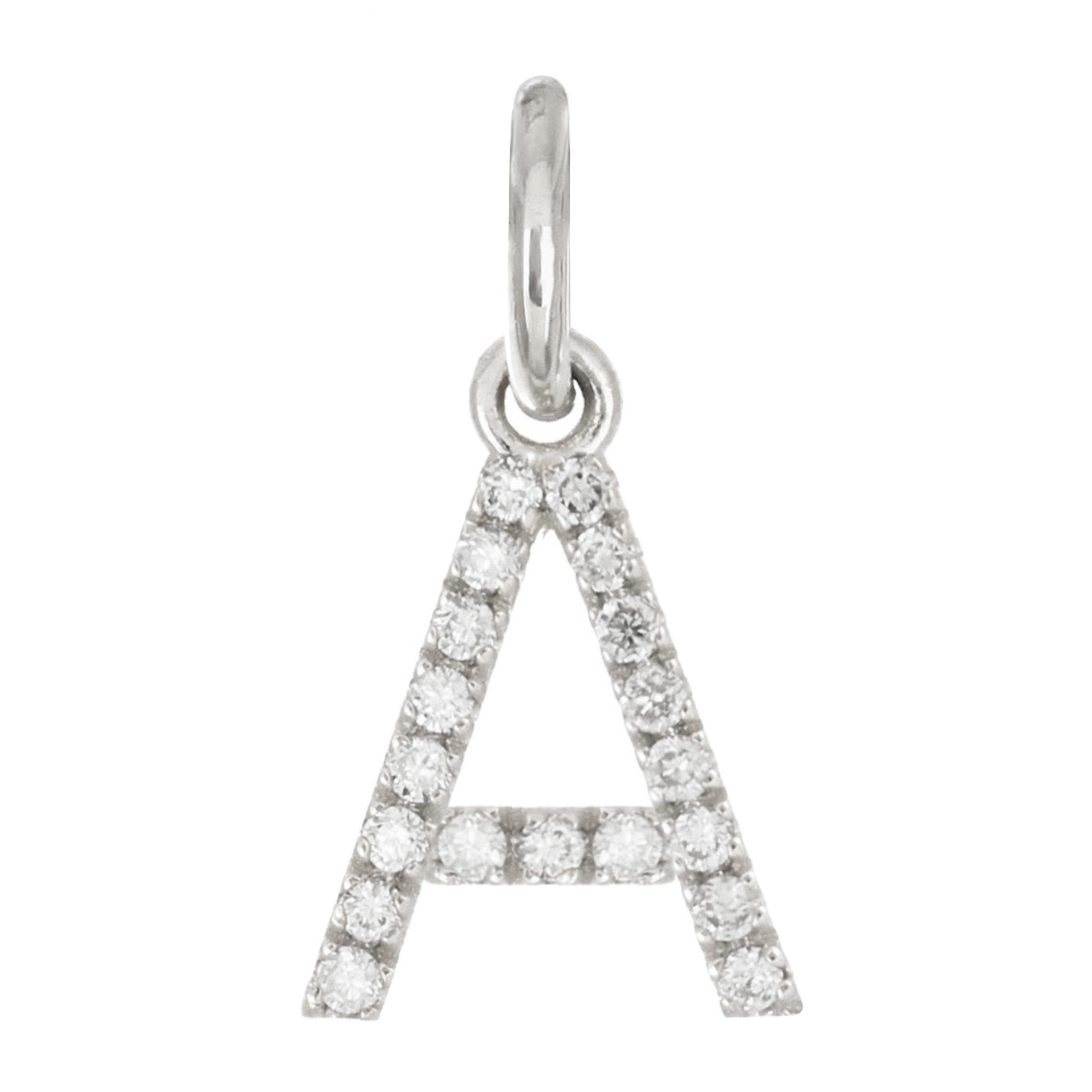 14k White Gold Diamond Initial Letter A Charm Pendant - Letter A,White