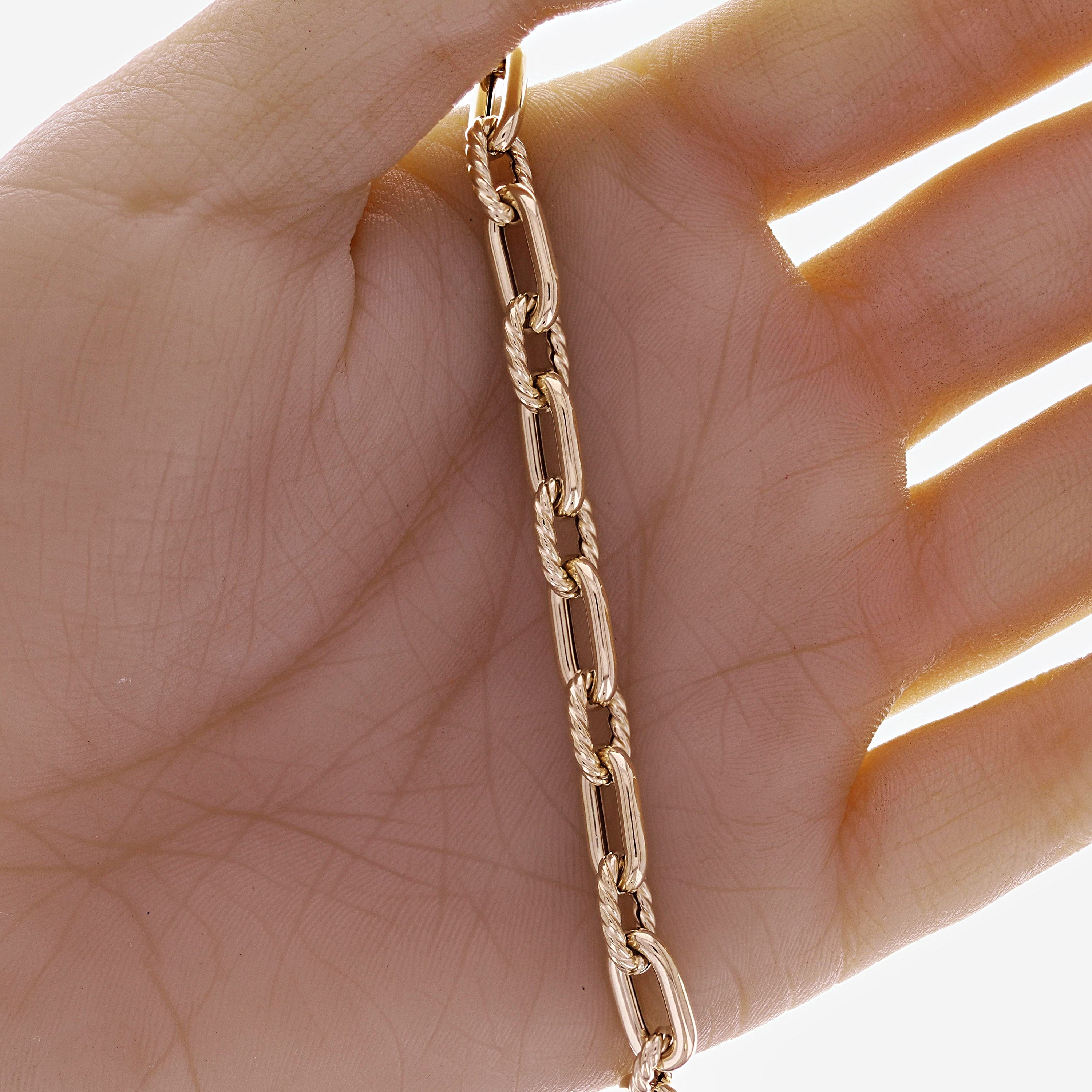 Italian 14k Yellow Gold Hollow Oval & Paper Clip Link Bracelet 7.5" 6.8mm 6.2 grams