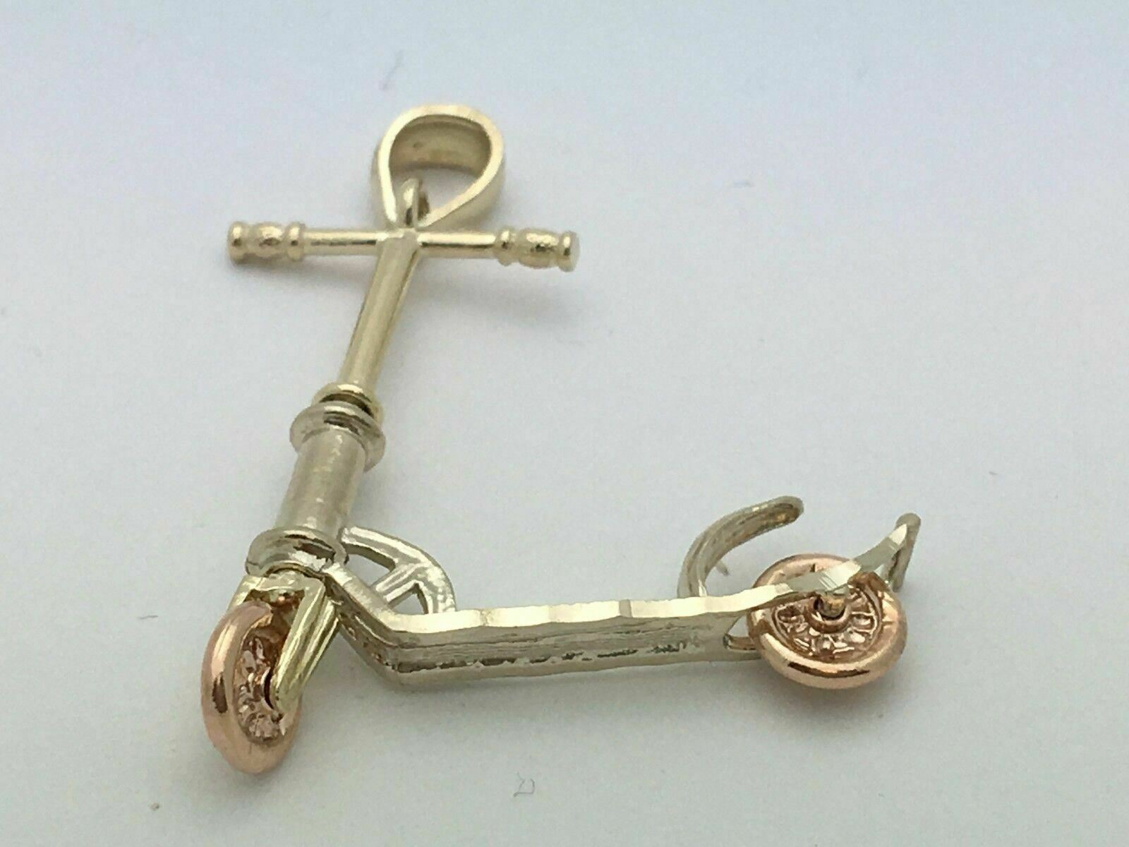 14k Two Tone Rose & Yellow Gold Kick Scooter Charm Pendant 2.3 grams
