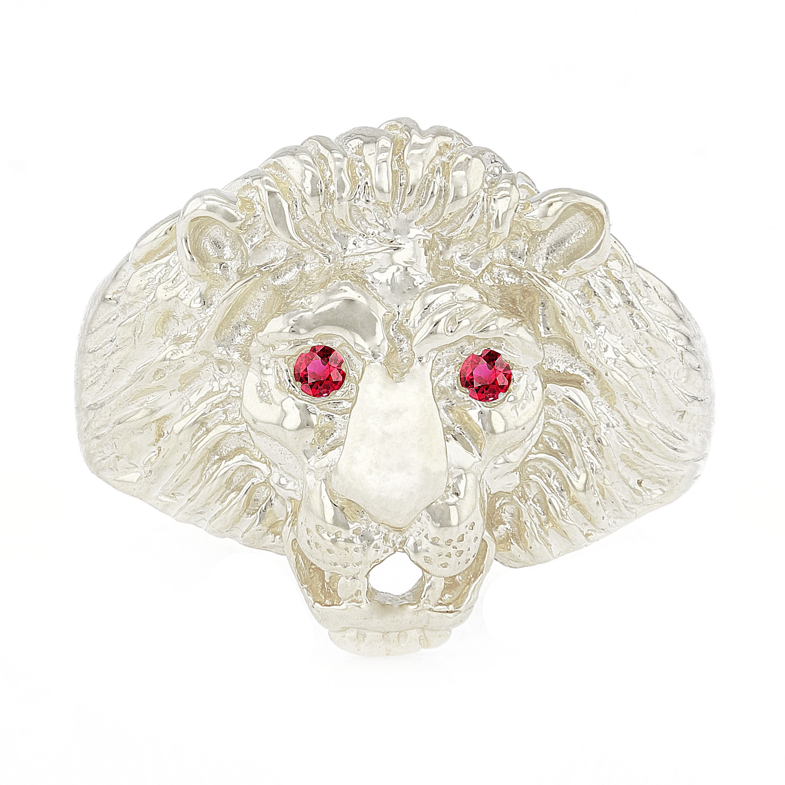 Men's 14k White Gold Lion Head w/ Ruby Eyes Ring Size 7 - Ring Size 7