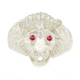 Men's 14k White Gold Lion Head w/ Ruby Eyes Ring Size 7 - Ring Size 7