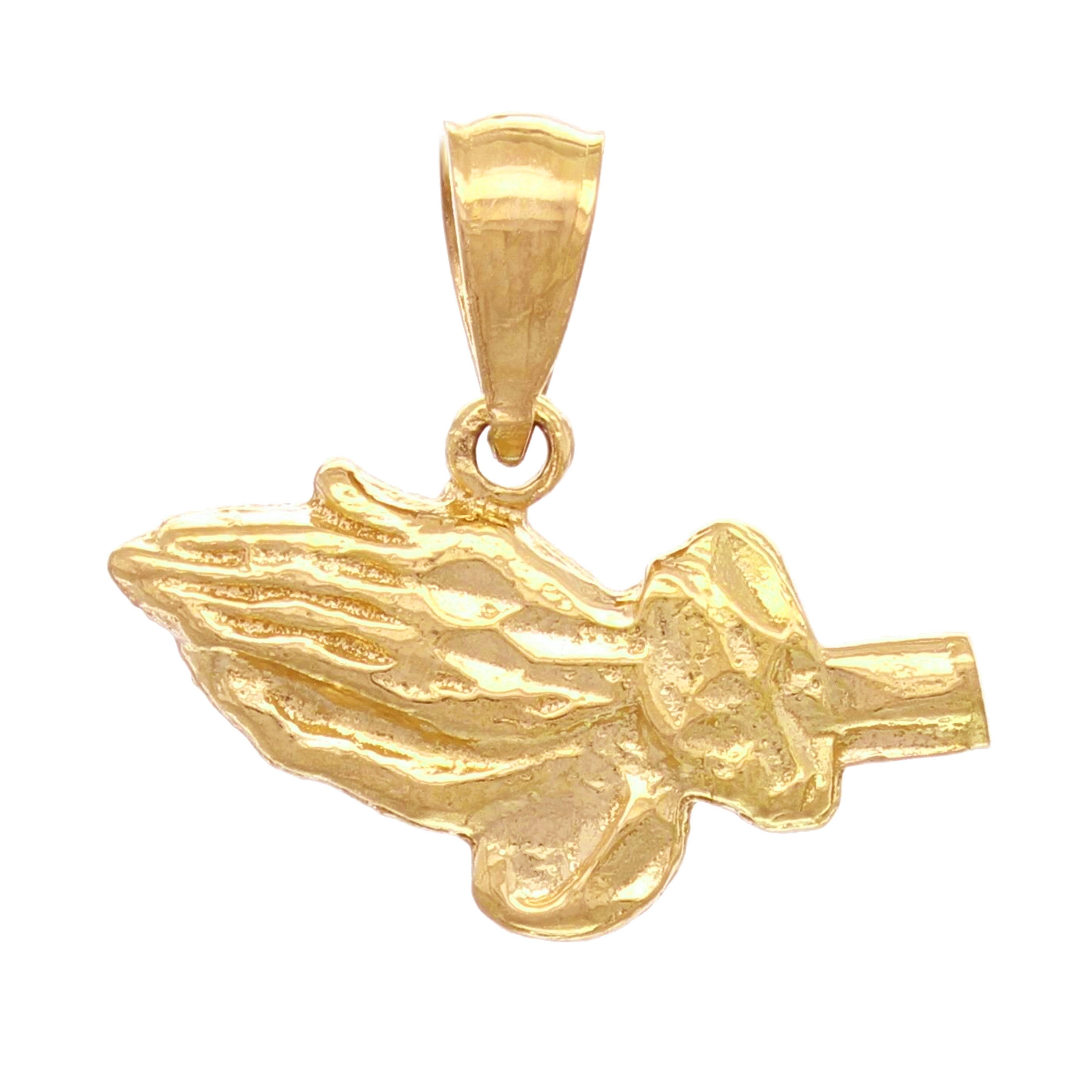 14k Yellow Gold Diamond Cut Praying Hands Charm Pendant 1.6 grams - Yellow