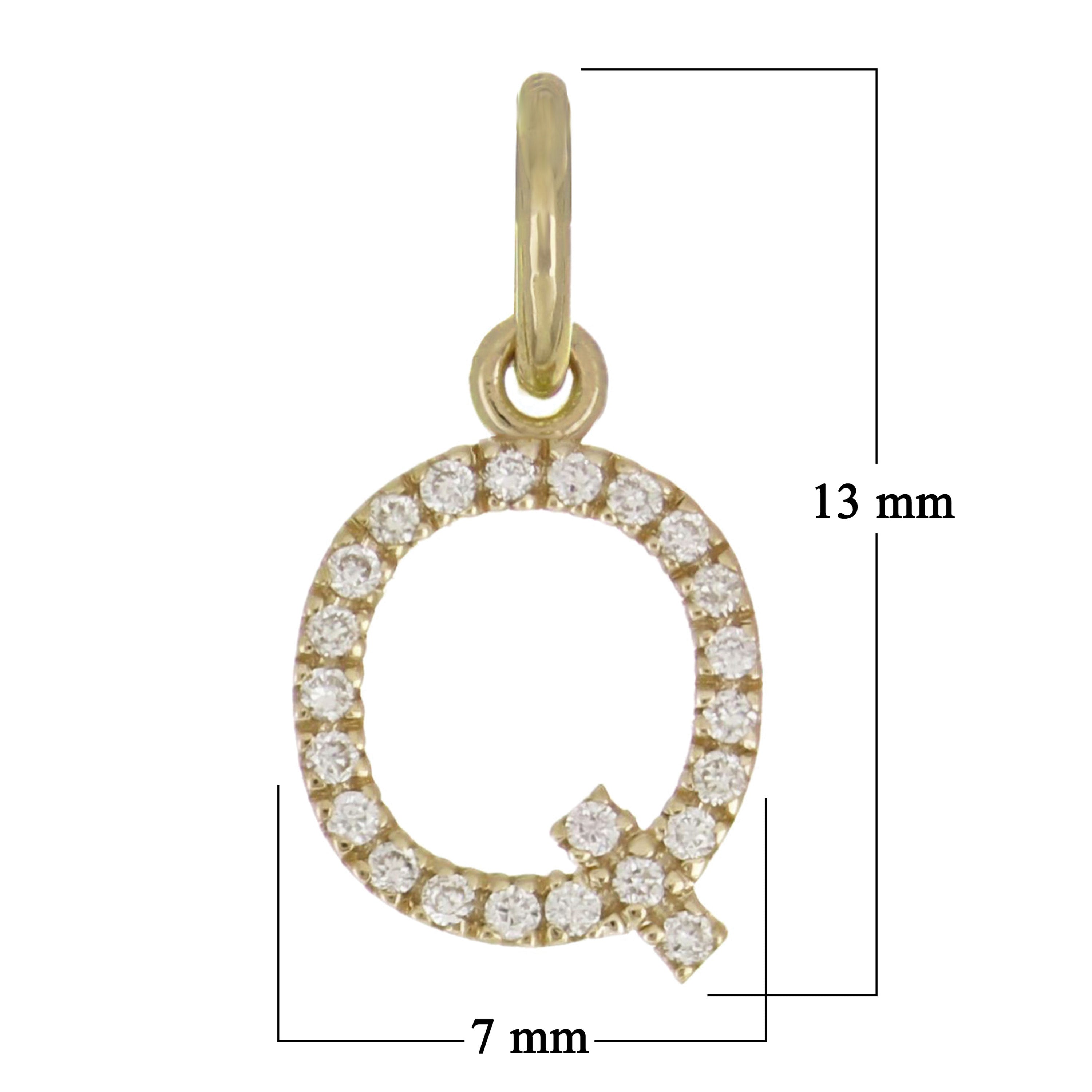 14k Yellow Gold Diamond Initial Letter Q Charm Pendant - Letter Q,Yellow