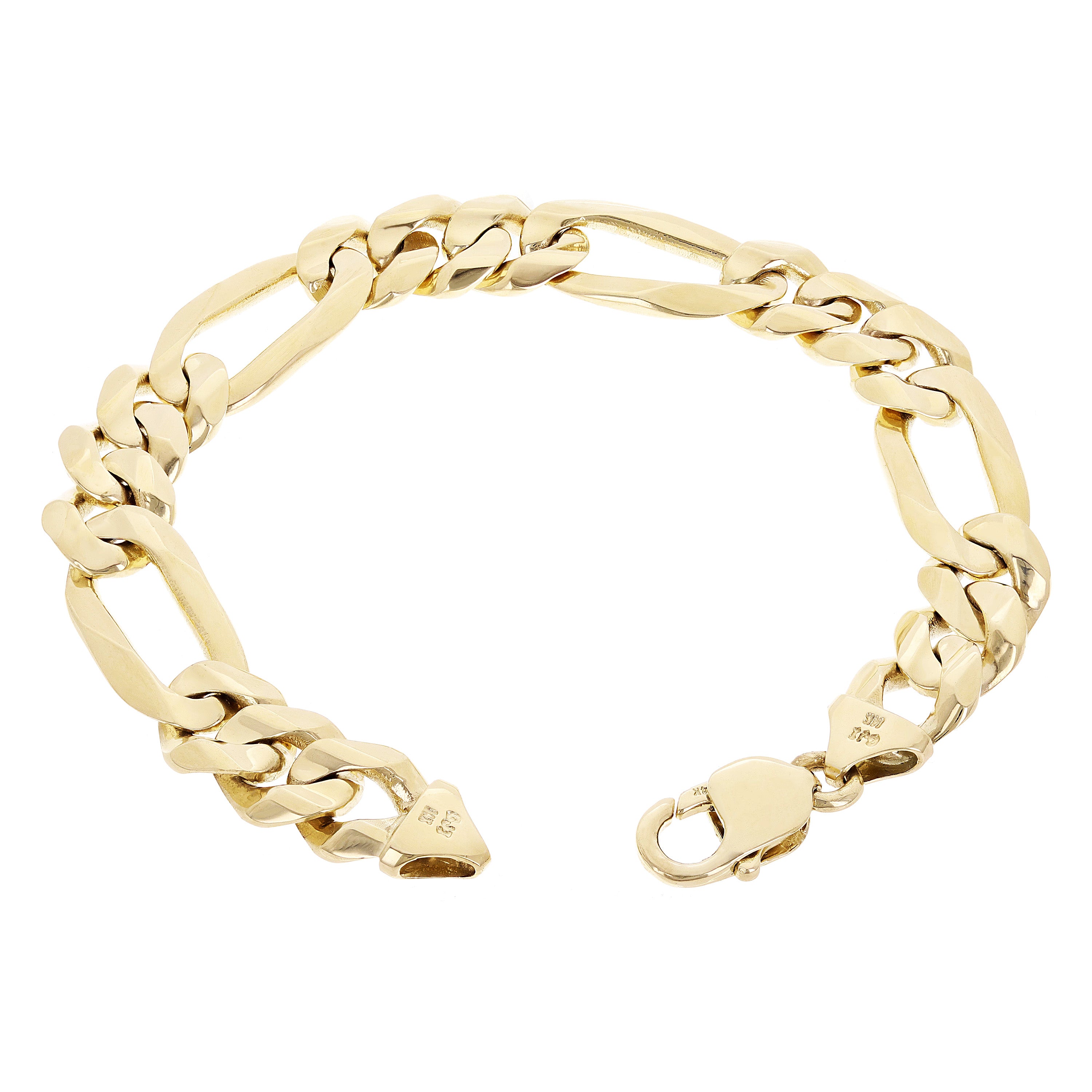 14k Yellow Gold Solid Heavy Figaro Link Chain Bracelet 9" 12.7mm 56.6 grams - 9"