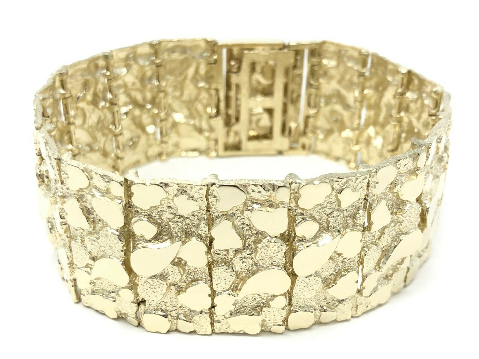 10k Yellow Gold Nugget Bracelet  8.75-9.5" 31.75mm 101.4 grams Real Solid Gold