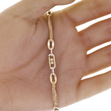 Italian 14k Two Tone Gold Oval & Cuban Link Chain Bracelet 7.5" 4.1 grams