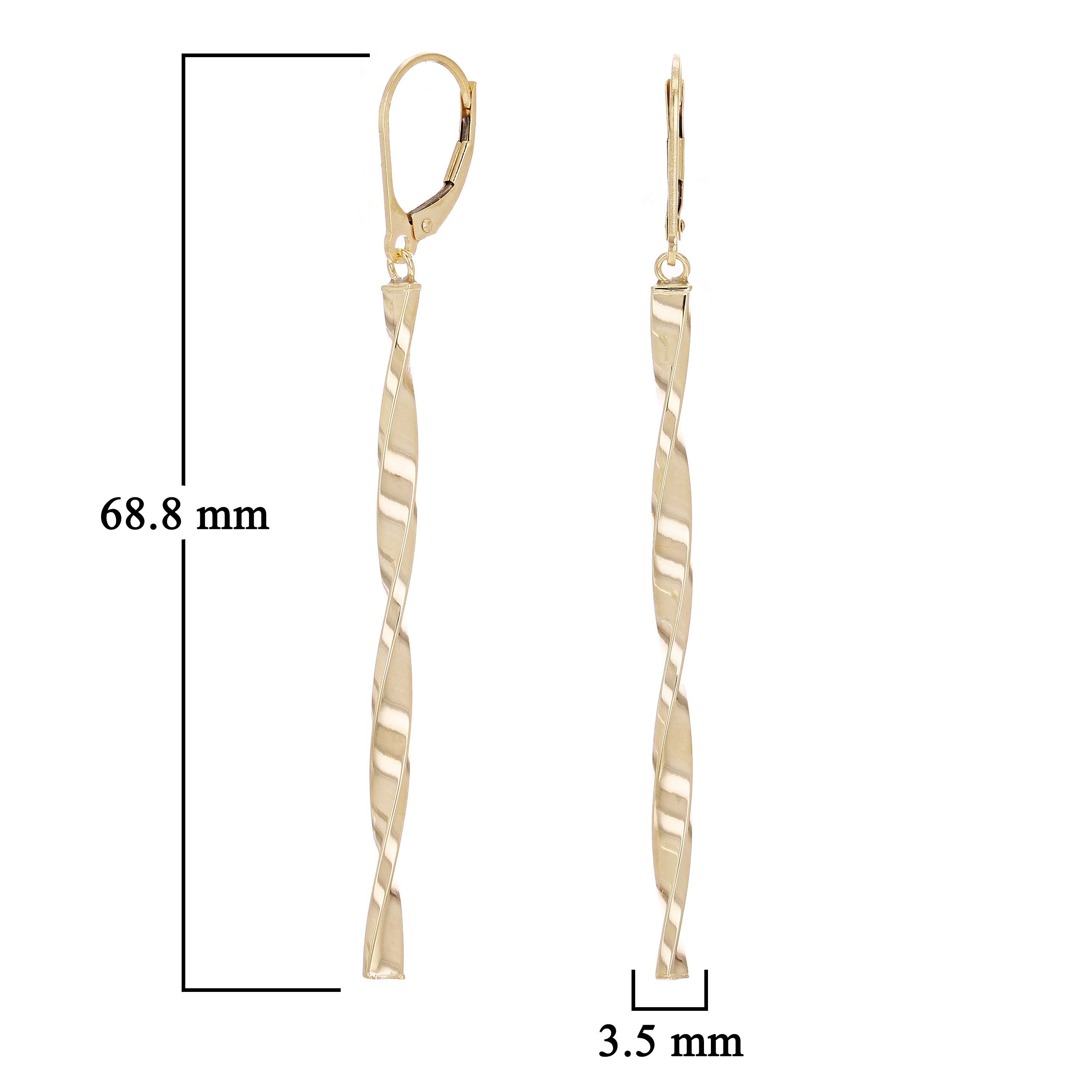 Italian 14k Yellow Gold Twisted Bar Dangle Drop Earrings 1.75" 3.5mm 2 grams
