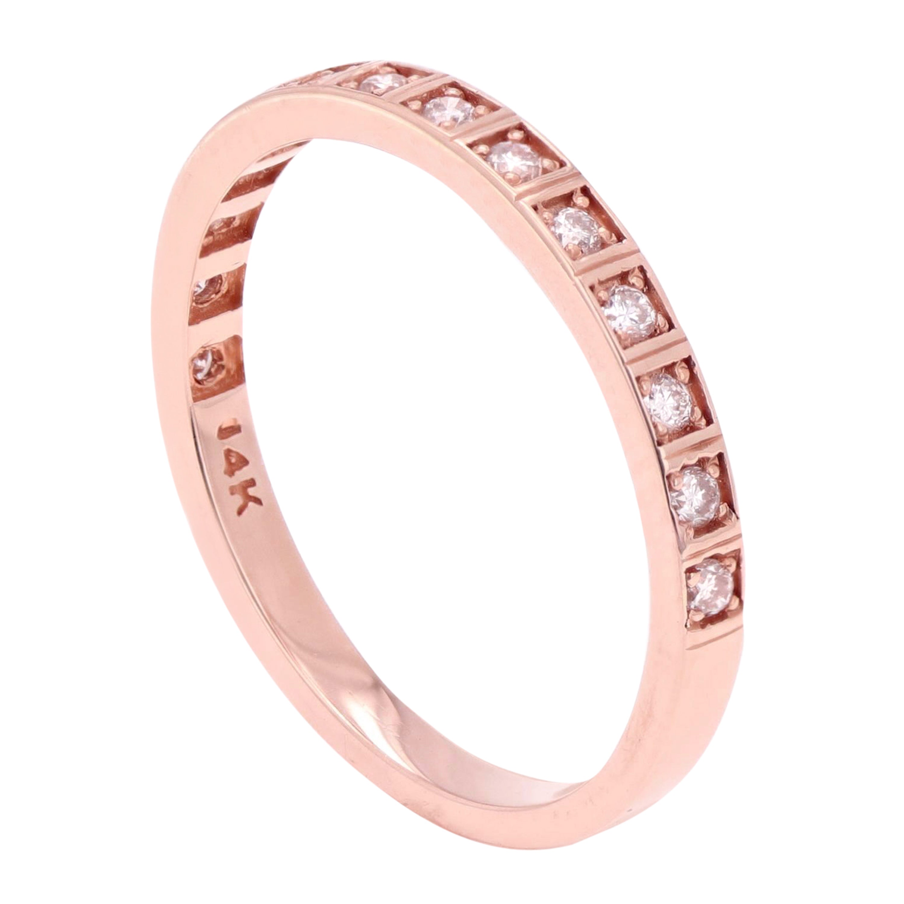 14k Rose Gold 0.19ctw Diamond Etched Square Stacking Ring Wedding Band - Rose