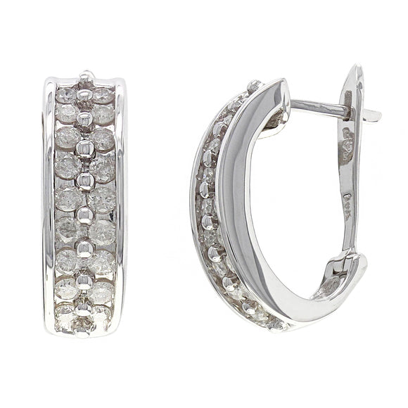 14k White Gold 1ctw Diamond Curve Half Hoop Curve Earrings