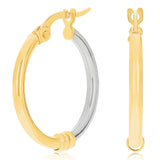 Italian 14k Yellow & White Gold Bright Shine Small Thick Hollow Hoop Earrings