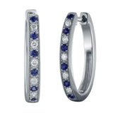 14k White Gold Diamond and Blue Sapphire Hoop Earrings