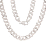 "10k White Gold Solid Curb Cuban Link Chain Necklace 26"" 9mm 49.1 grams" - White,26"
