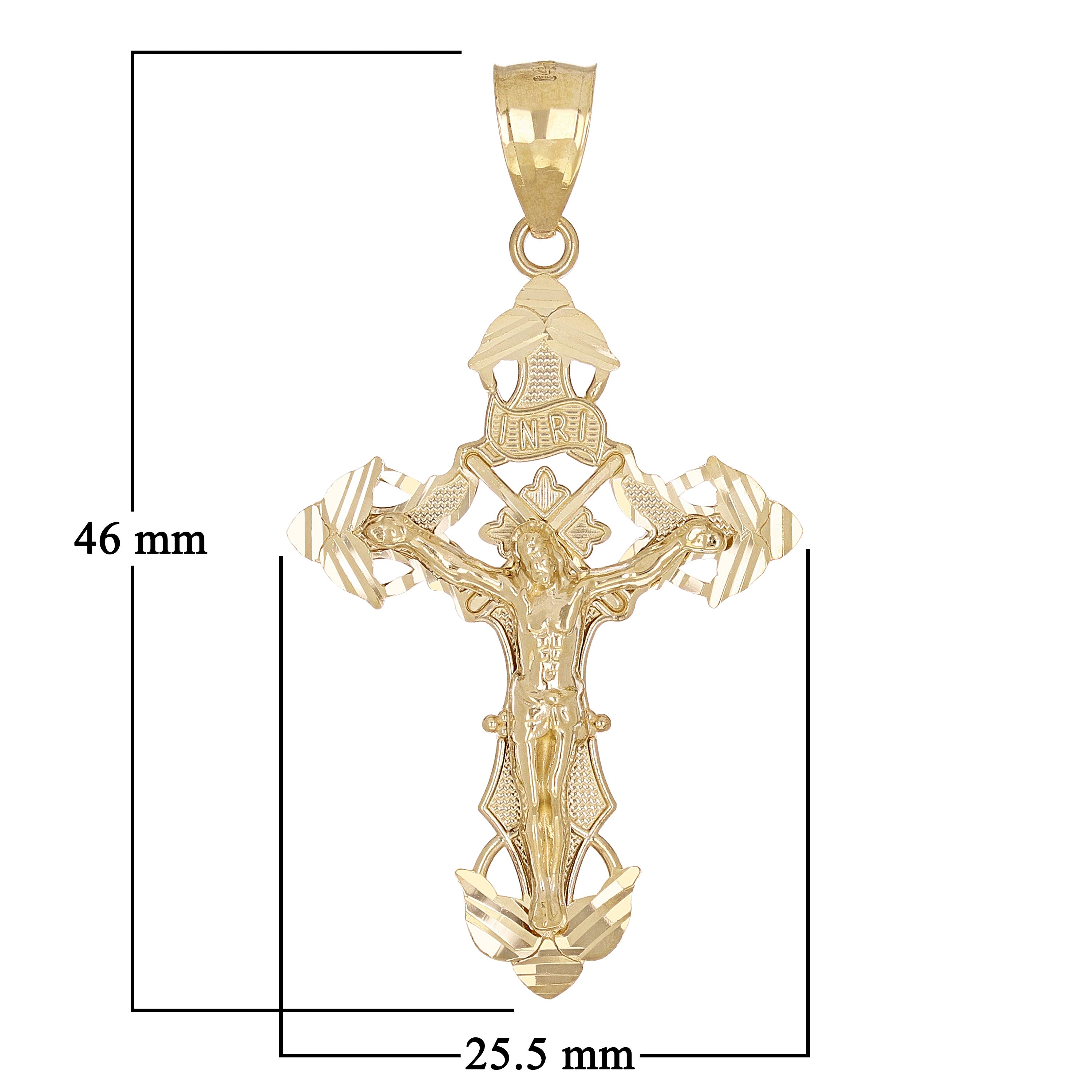 14k Yellow Gold INRI Christ Passion Cross Crucifix Charm Pendant 1.8" 4.5 grams