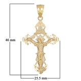 14k Yellow Gold INRI Christ Passion Cross Crucifix Charm Pendant 1.8" 4.5 grams