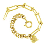Italian 14k Yellow Gold Hollow U Link Rolo Heart Charm Bracelet 7.5" 6.3 grams