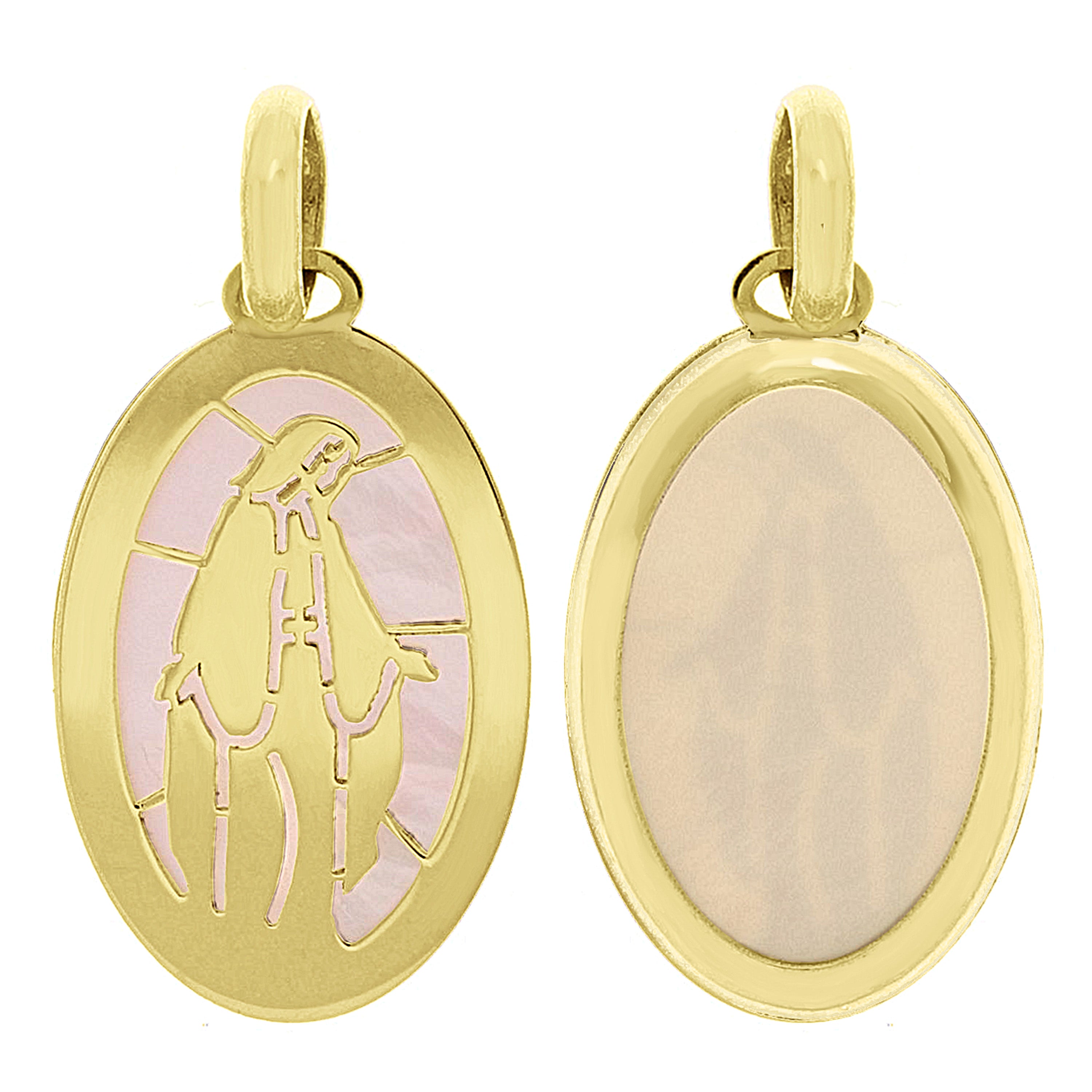 Italian 14k Yellow Gold Mother of Pearl Mother of God Virgin Mary Charm Pendant