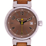 Louis Vuitton Ladies Tambour Quartz Tan Leather Strap
