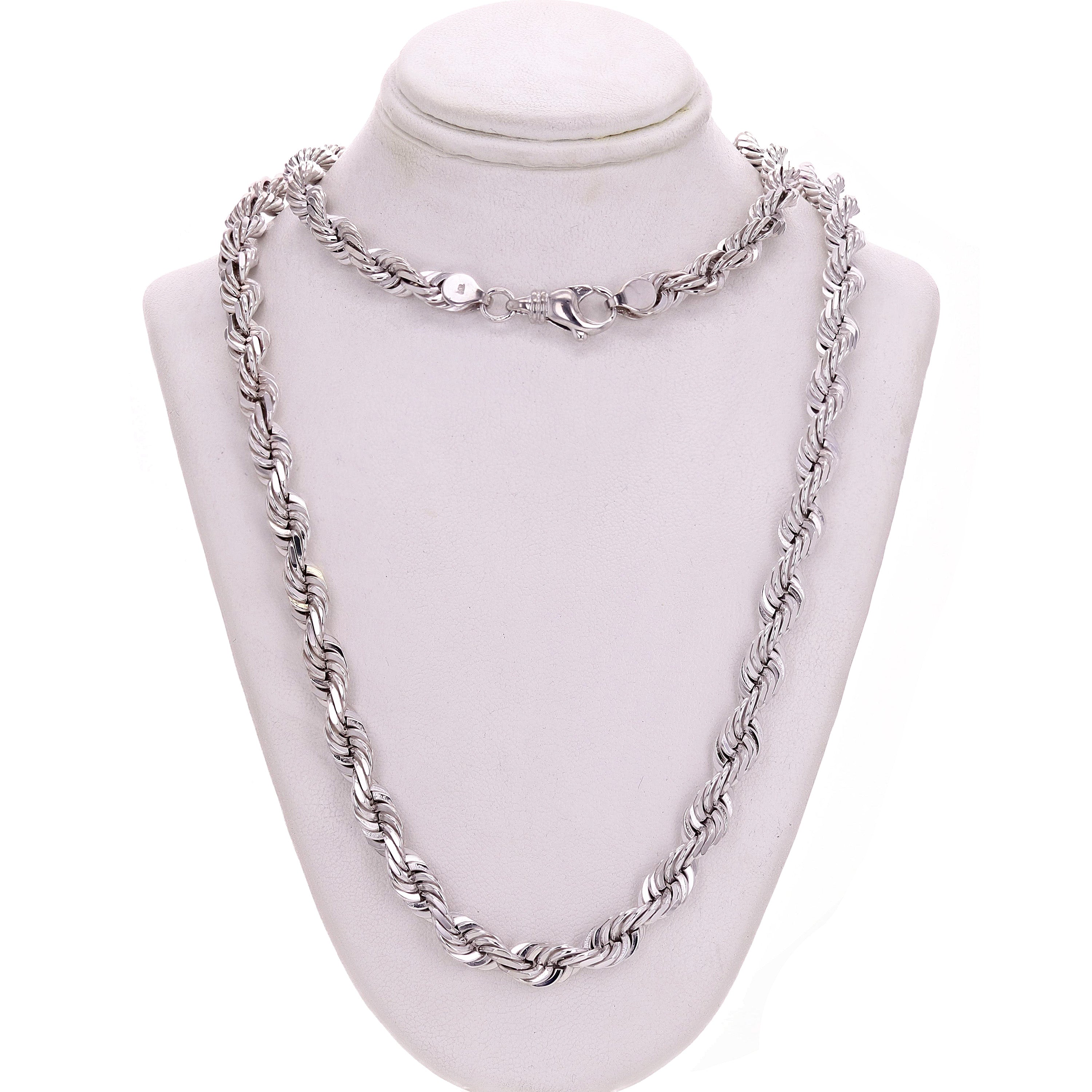 Men's 14k White Gold Solid Diamond Cut Rope Chain Necklace 22" 7mm 89.1 grams - White,22"