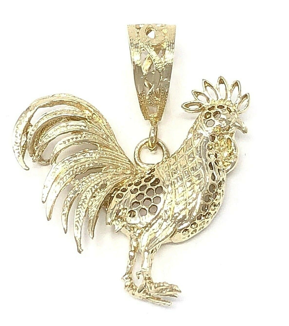 14k Yellow Gold Diamond Cut Rooster Cock Chicken Bird Charm Pendant 13.2 grams