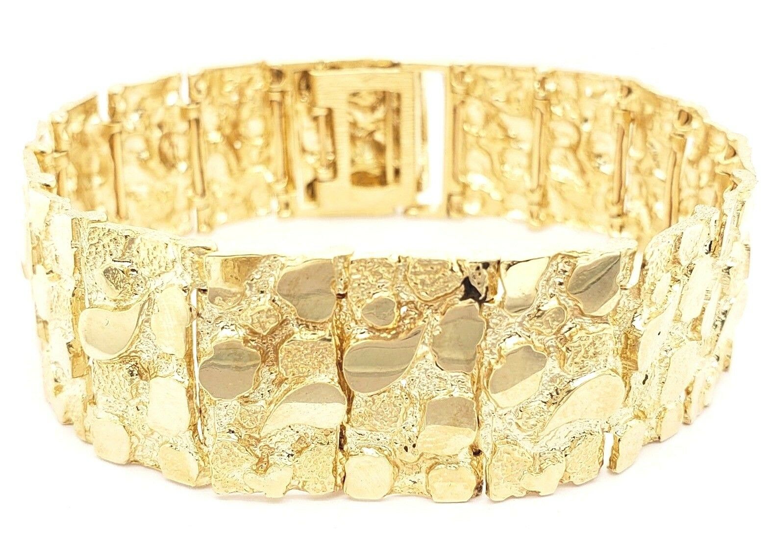 Men's Solid 14k Yellow Gold Nugget Link Bracelet 8"-8.5" 21.5mm 62.5 grams