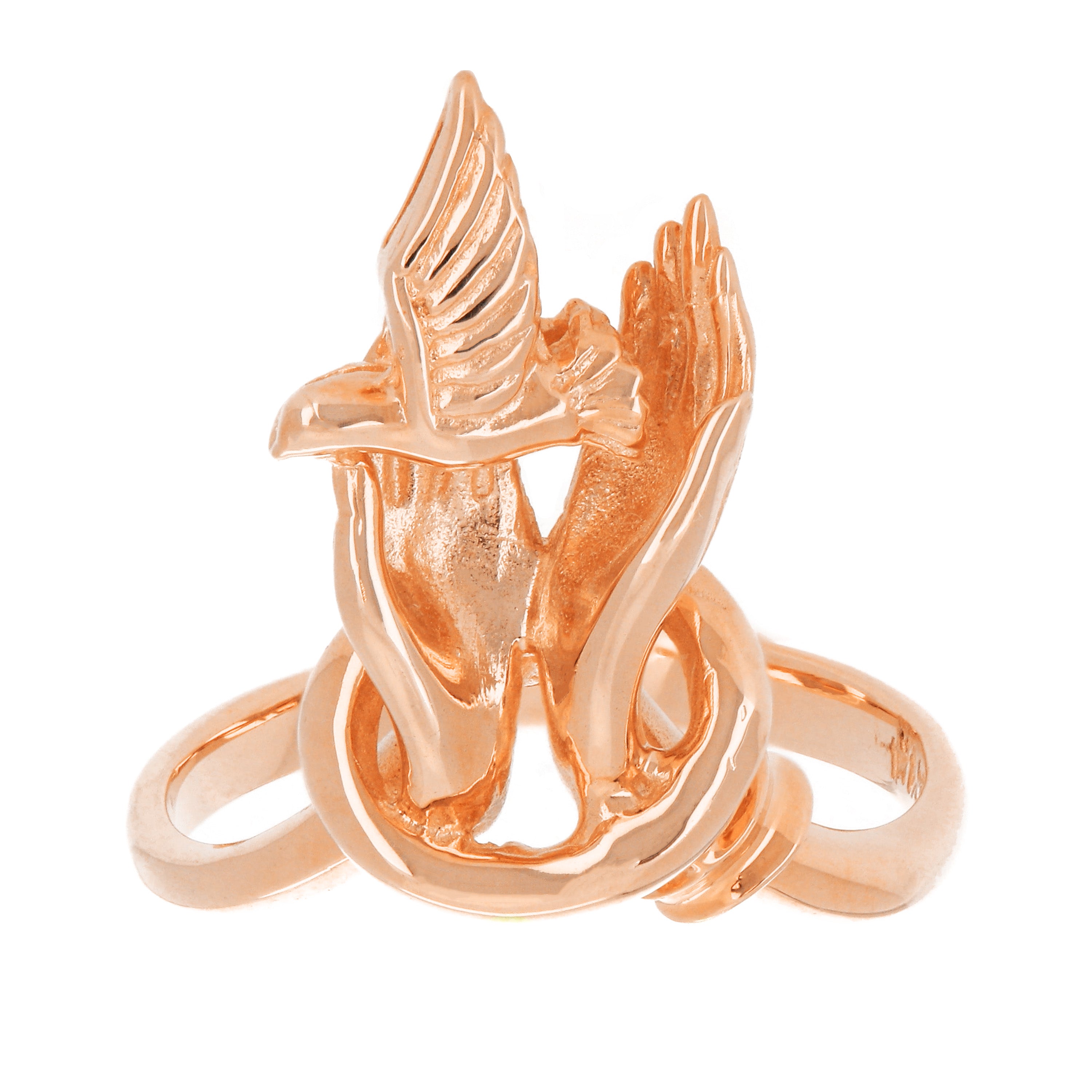 14k Rose Gold Hands Holding a Dove Ring Size 8 - Rose,Ring Size 8