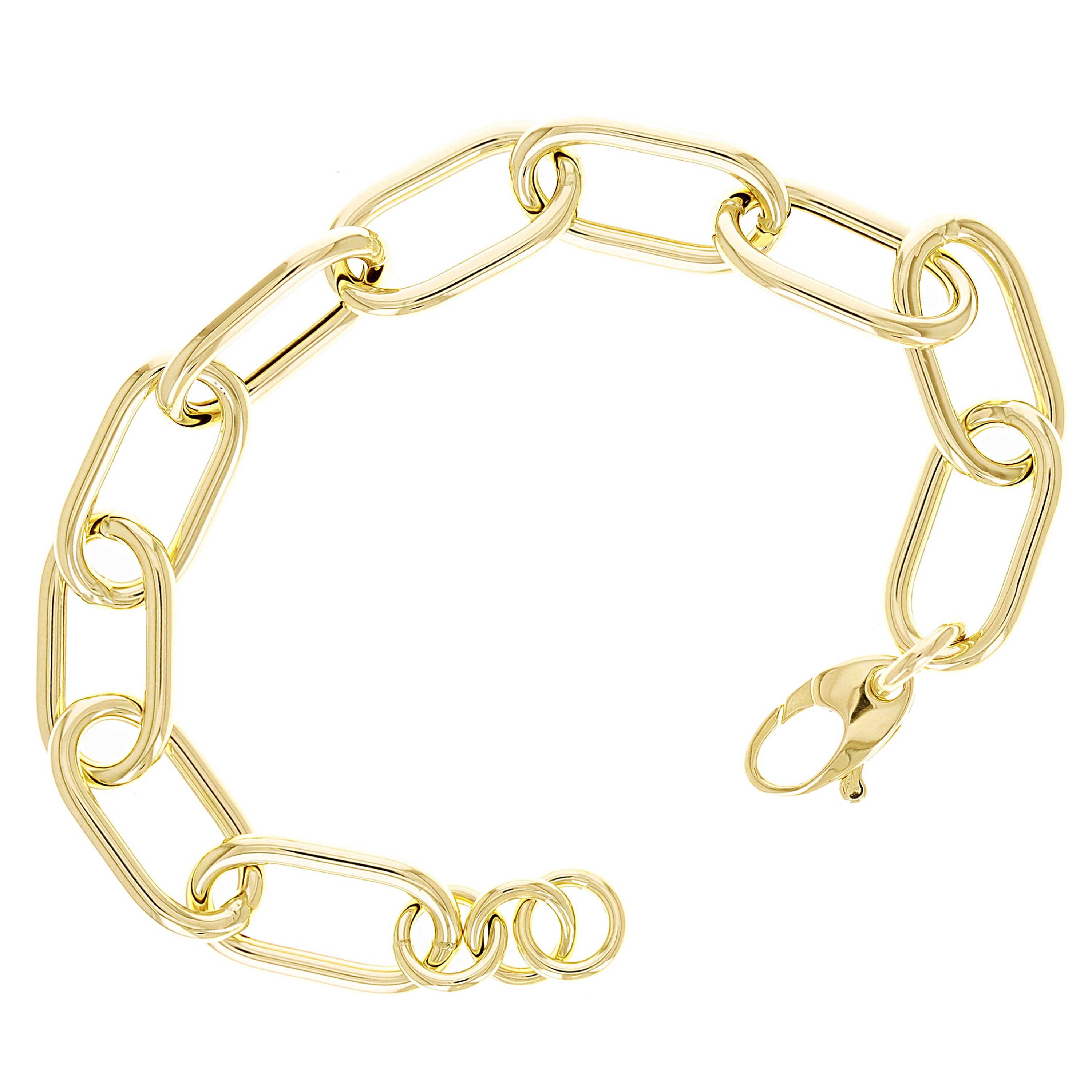 Italian 14k Yellow Gold Big Hollow Oval Paper Clip Link Bracelet 8" 11.6mm 11 grams