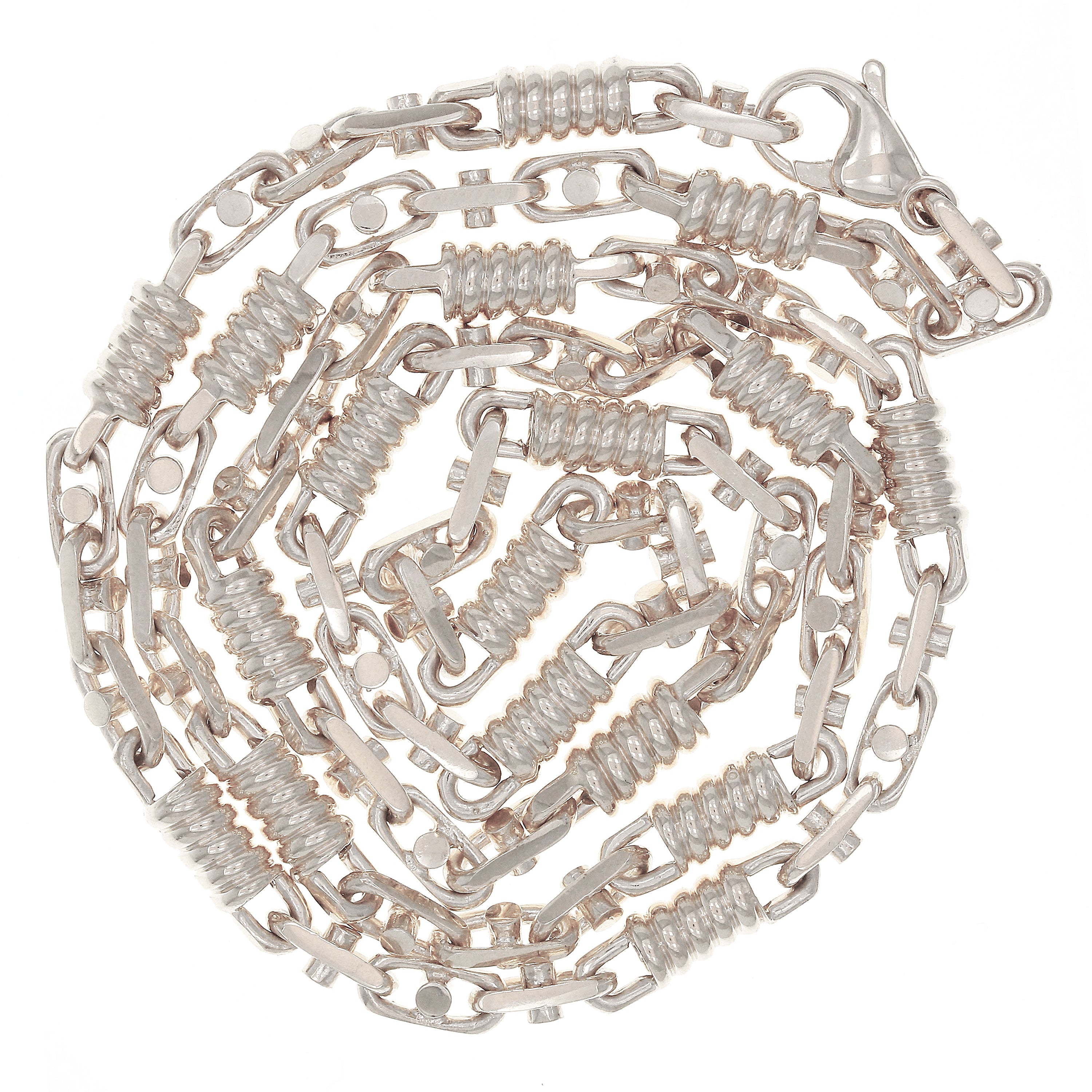 14k White Gold Handmade Spring Barrel Link Necklace 28" 7mm 89.9 grams - White,28"