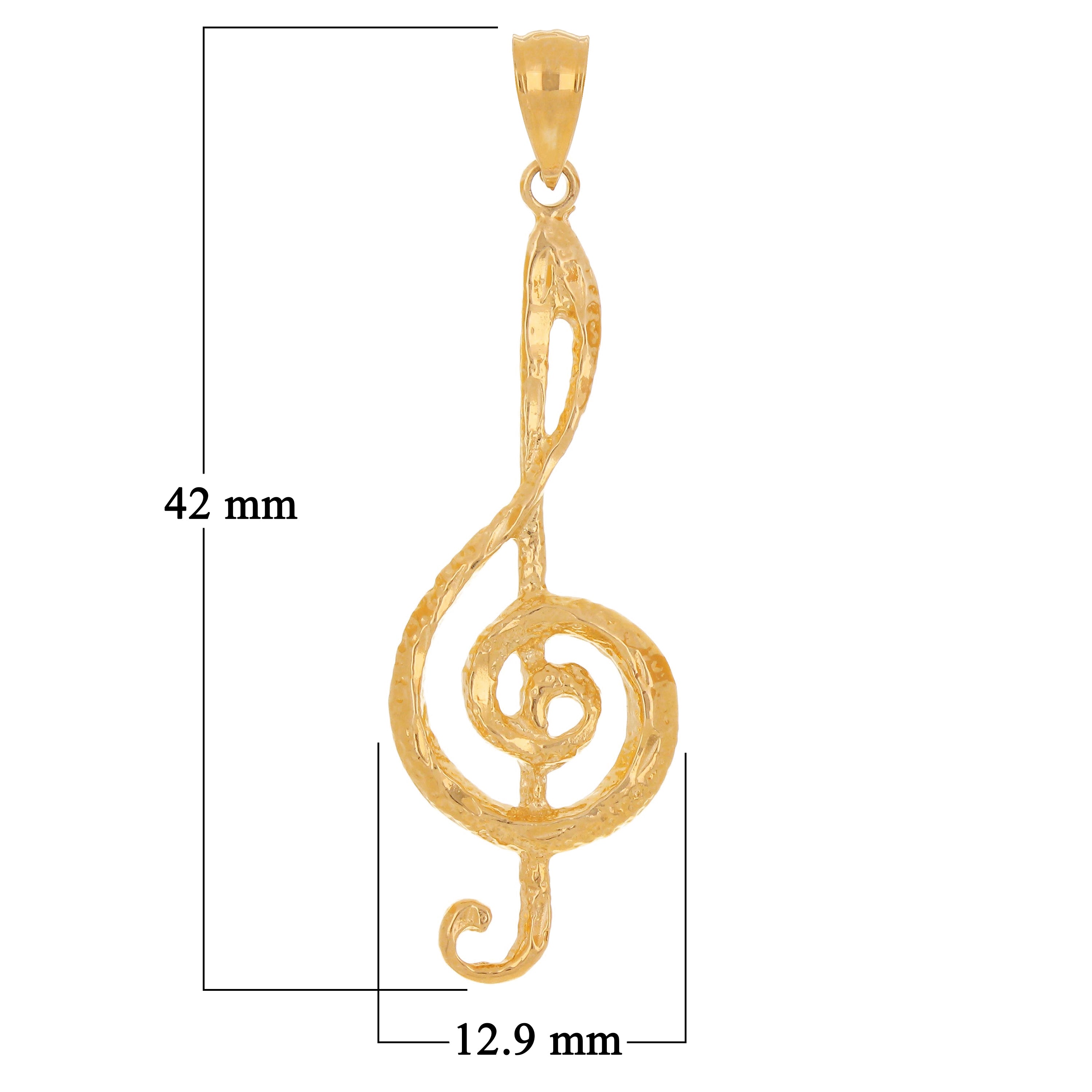 14k Rose Gold Solid Treble Clef Music Note Charm Pendant 1.65" 1.8 grams