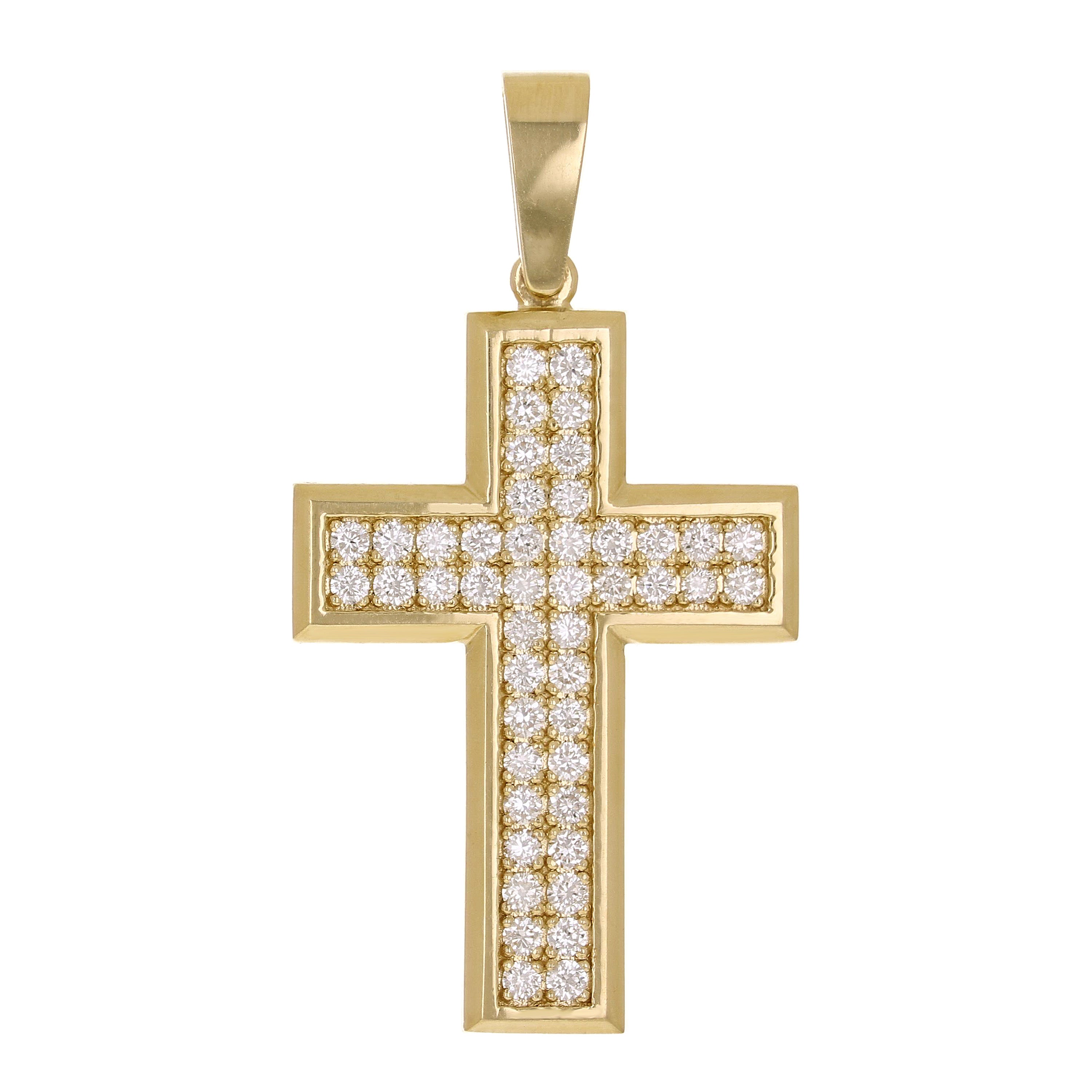 14k Yellow Gold 1.15ctw Diamond Cross Pendant 1.8" 8.5 grams