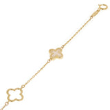 Italian 14k Yellow Gold Pearl Flower Charm Station Bracelet 7" 1.8 grams