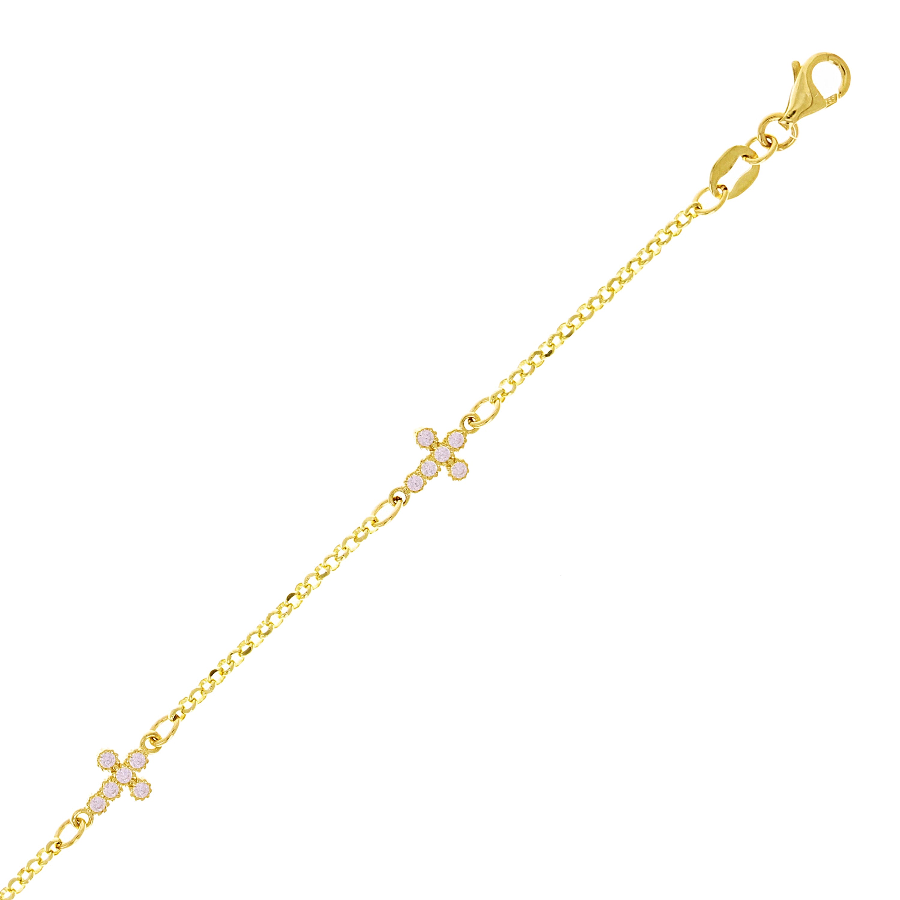 Italian 14k Yellow Gold Cross Charm Station Bracelet 7" 6.2mm 2.5 grams