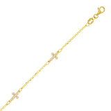 Italian 14k Yellow Gold Cross Charm Station Bracelet 7" 6.2mm 2.5 grams