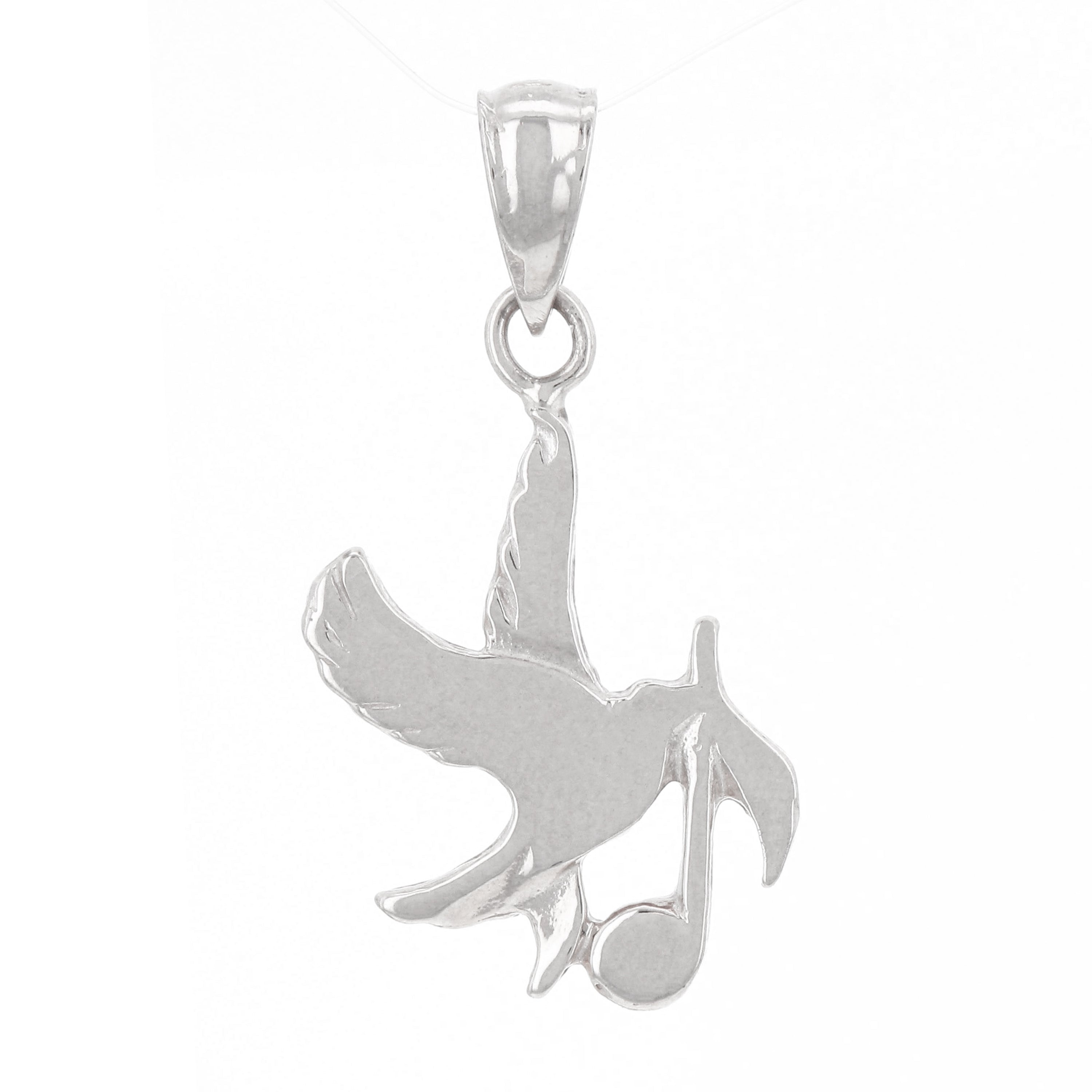 14k White Gold Solid Dove Bird with Musical Note Charm Pendant 1.6 grams - White