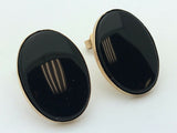 14k Yellow Gold Oval Black Onyx Stud Earrings 3.6 grams