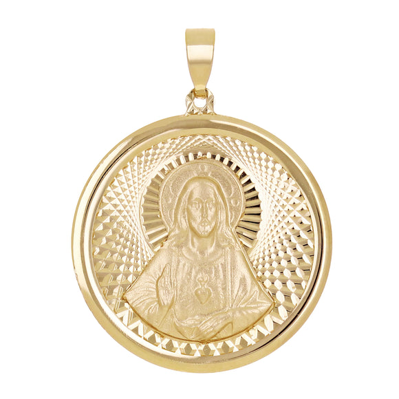 Italian 14k Yellow Gold Sacred Heart of Jesus Medal Charm Pendant 1.1