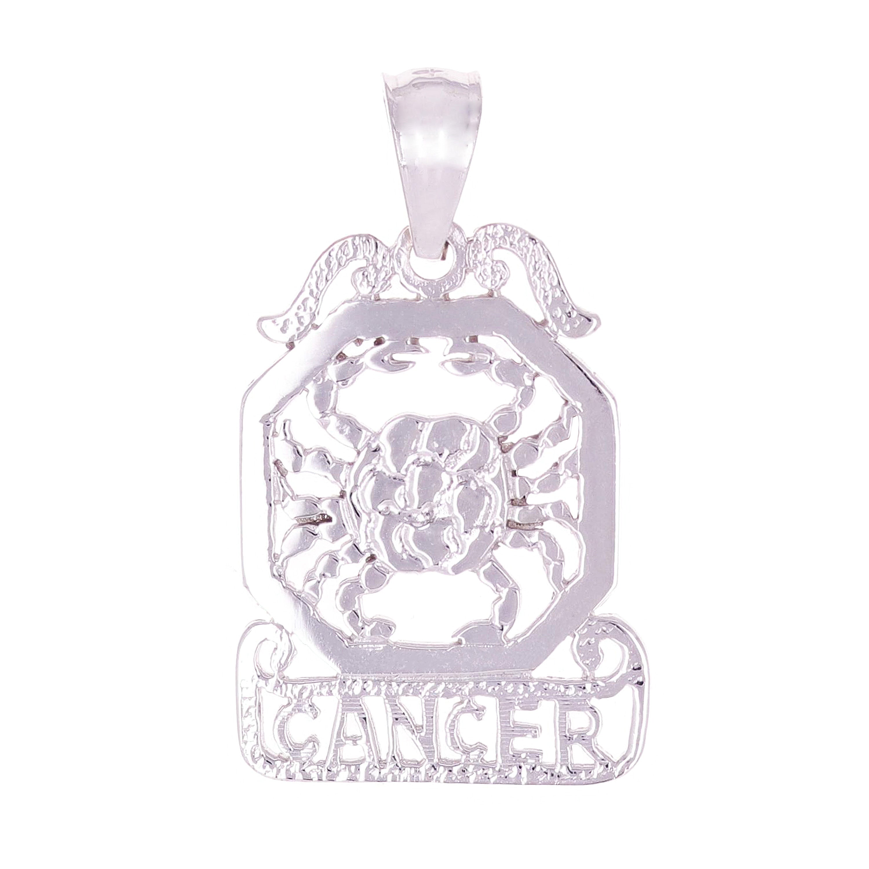 14k White Gold  Diamond Zodiac Sign Cancer Pendant - Cancer,White
