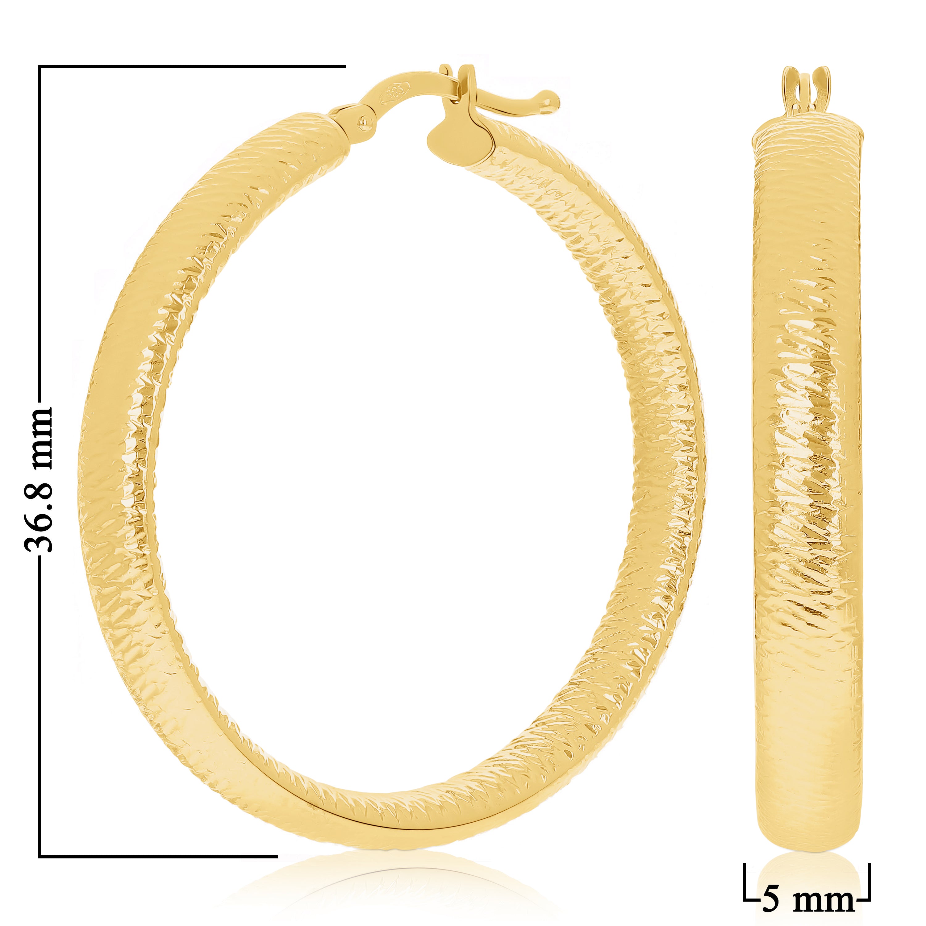 Italian 14k Yellow Gold Hollow Greek Key Hollow Hoop Earrings 1.4" 5mm 5.1 grams