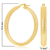 Italian 14k Yellow Gold Hollow Greek Key Hollow Hoop Earrings 1.4" 5mm 5.1 grams