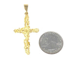10k Yellow Gold Crucifix Nugget Cross Charm Pendant Religious 2" 4 grams