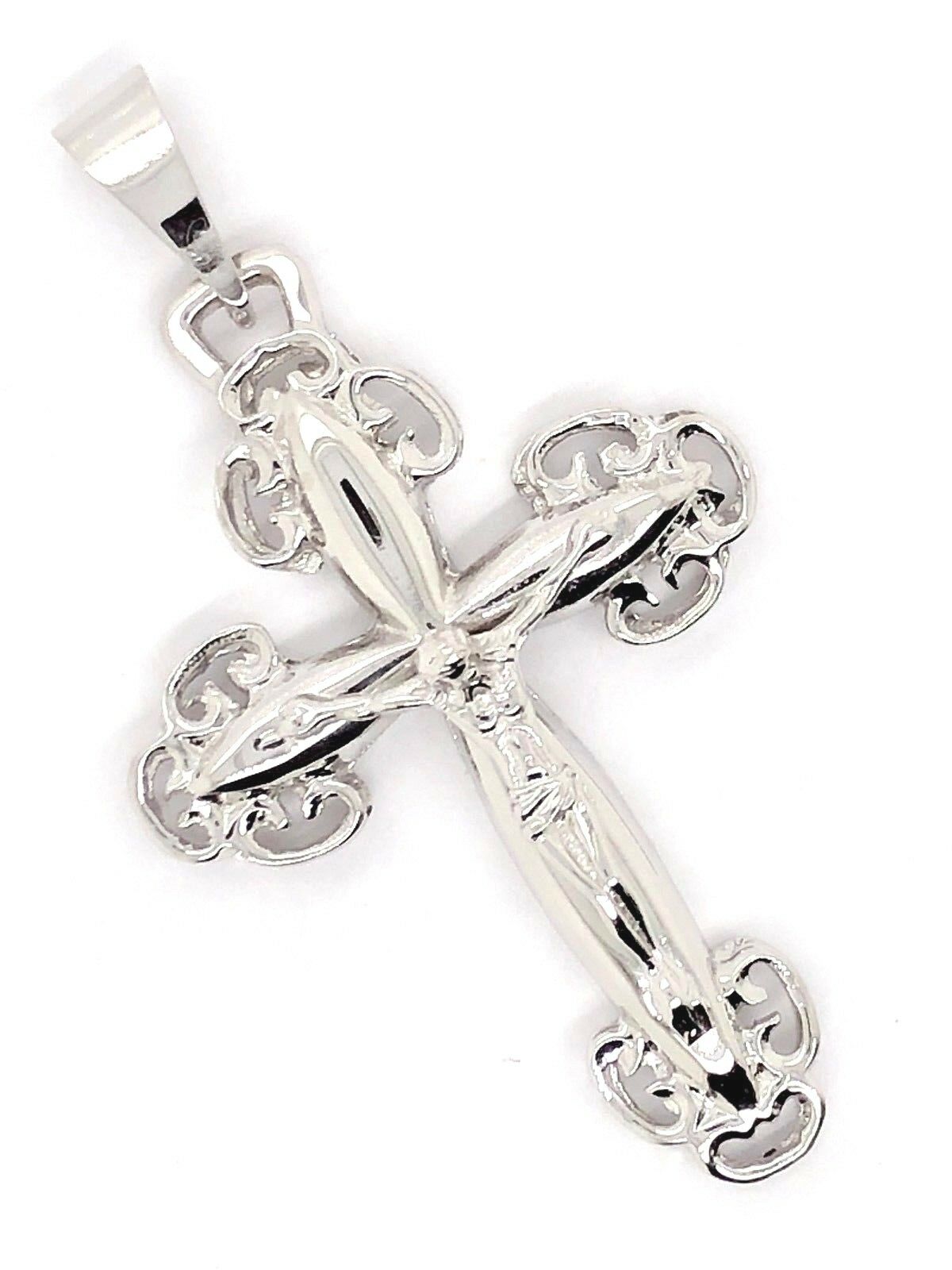 14k White Gold Religious Jesus Christ Crucifix Cross Charm Pendant 7 grams