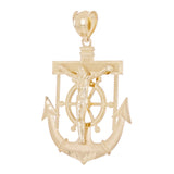 14k Yellow Gold Jesus Christ  Cross Anchor Ship Mariners Pendant 2.1" 6.3 grams