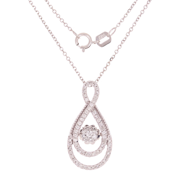 14k White Gold 0.35ctw Heartbeat Diamonds in Rhythm Pear Halo Pendant Necklace