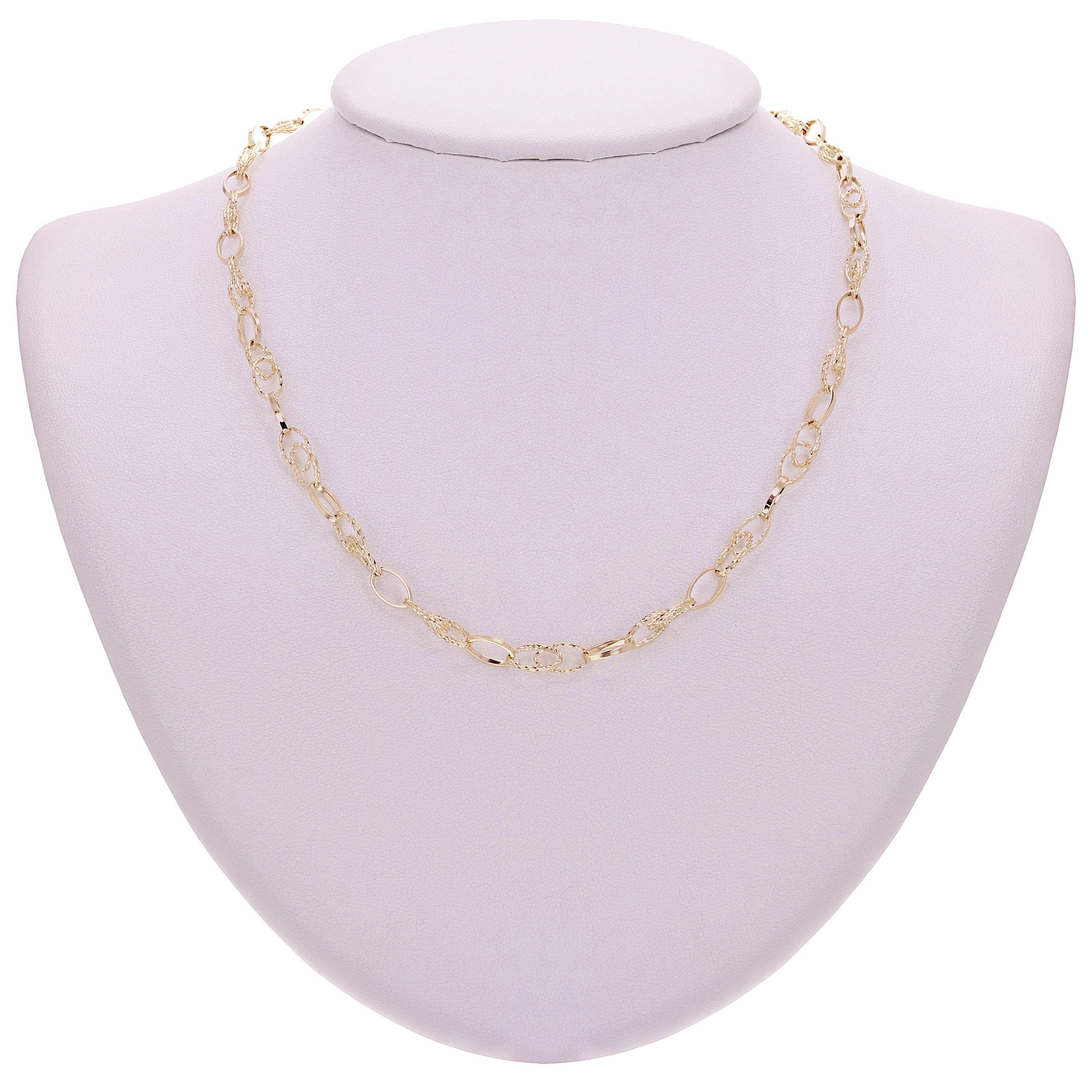 Italian 14k Yellow Gold Plain & Diamond Cut Oval Link Necklace 18" 10.4 grams - 18" 10.4 grams