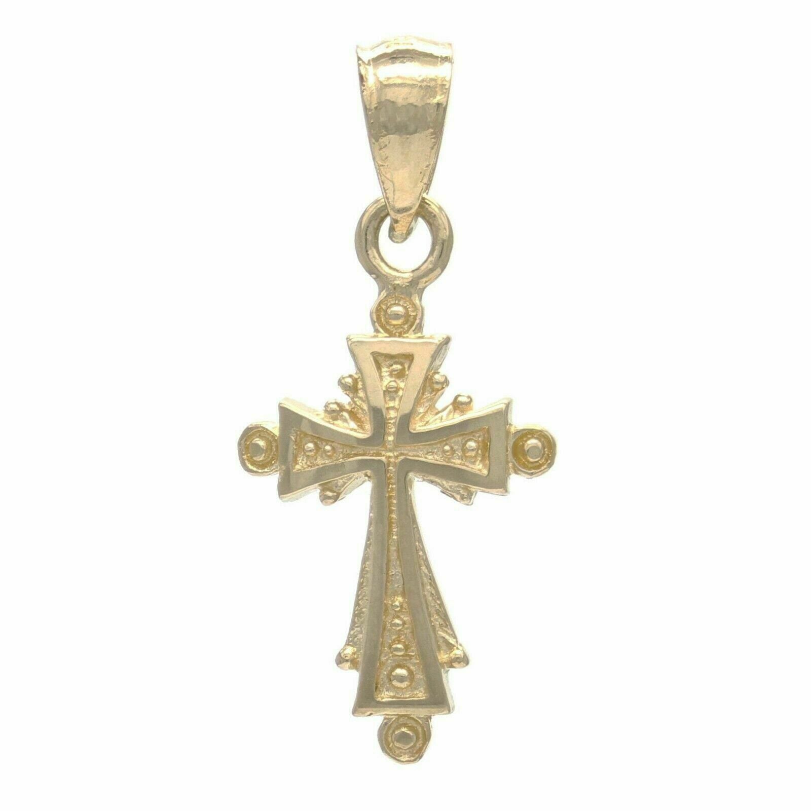 14k Yellow Gold Solid Small Religious Filigree Cross Charm Pendant 1.3 grams