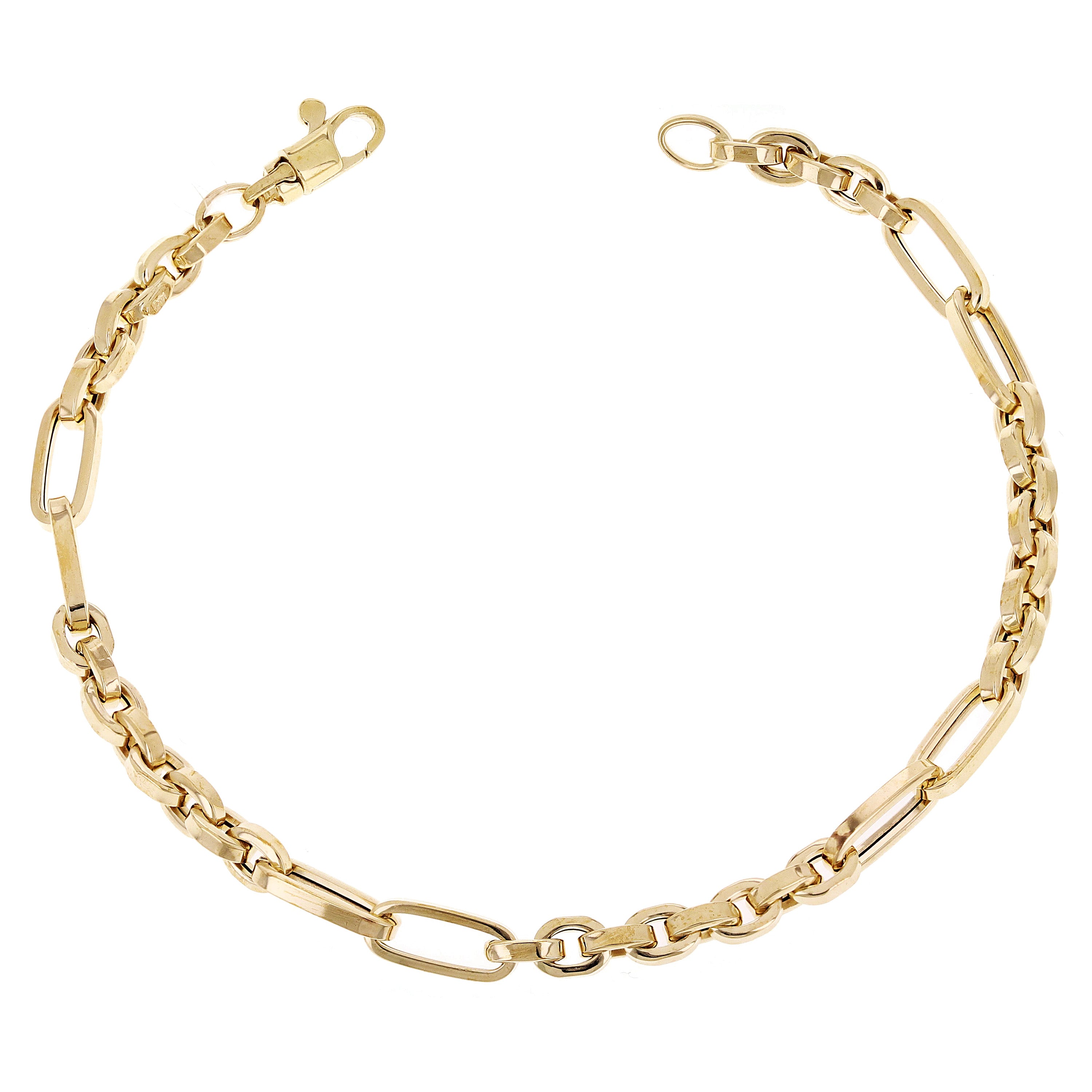 Italian 14k Yellow Gold Hollow Round & Oval Link Bracelet 8" 4.8mm 4.6 grams