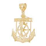 14k Yellow Gold Jesus Christ  Cross Anchor Ship Mariners Pendant 1.5" 5.1 grams