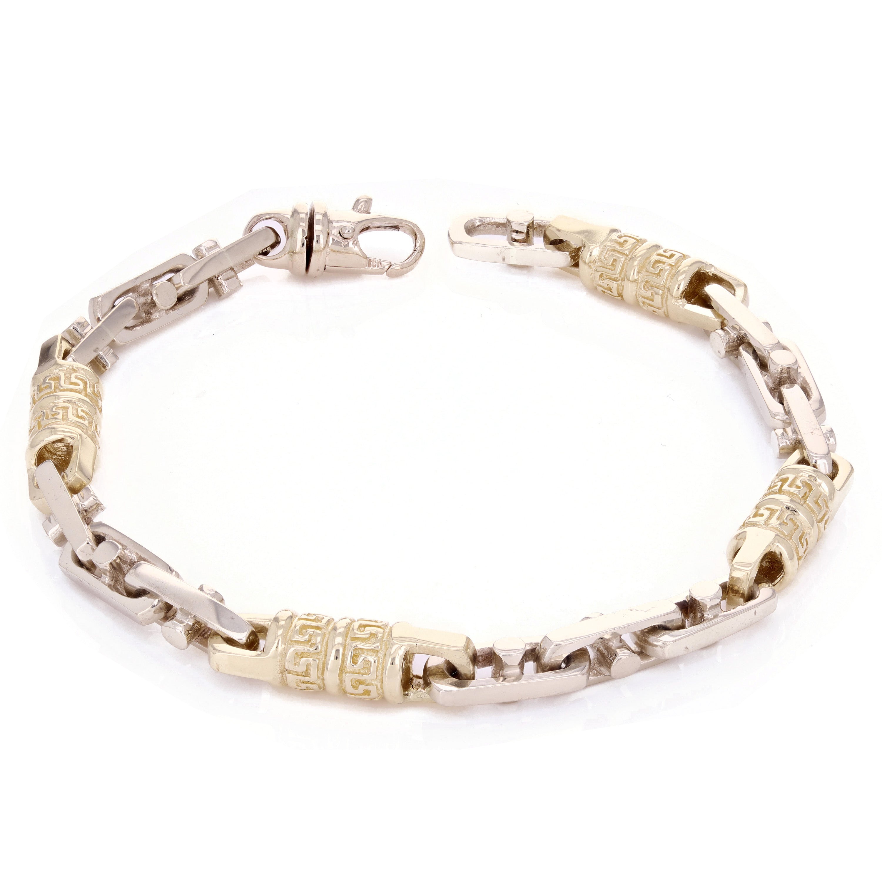 14k Yellow & White Gold Handmade Fashion Link Bracelet 7" 7.5mm 37 grams - 7"