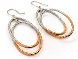 Italian 14k Two Tone Gold Hollow Diamond Cut Oval Dangle Earrings 2.25" 2.2g